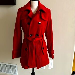 Calvin Klein Red Collared Coat NWT, Size XS